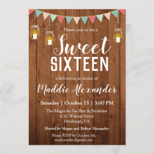 Rustic Mason Burk Ljus Sweet 16 Födelsedagsfest Inbjudningar