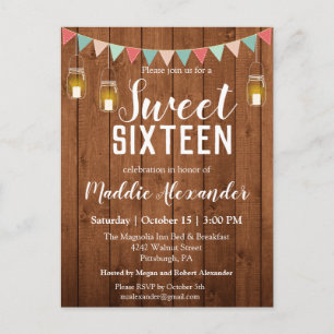 Rustic Mason Burk Ljus Sweet 16 Födelsedagsfest Vykort