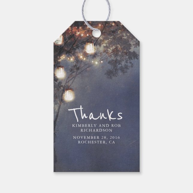 Rustic Mason Burk Ljus Träd Bröllop Presentetikett (Framsidan)