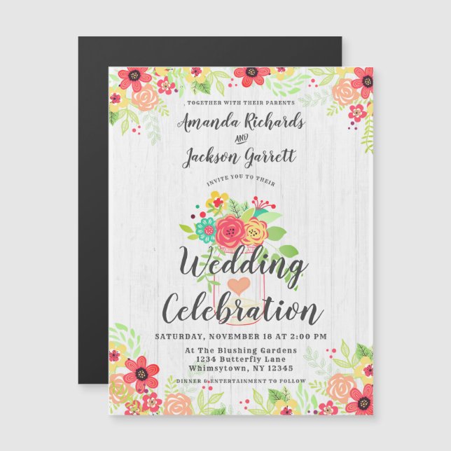 Rustic Mason Burk Magnetic Wedding bjudande in Magnetisk Inbjudningskort (Fram/baksida)