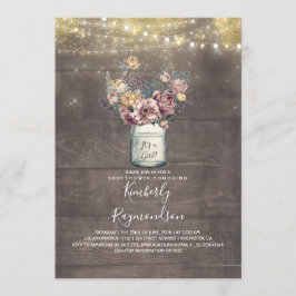 Rustic Mason Burk Mauve och Guld Baby Shower Inbjudningar
