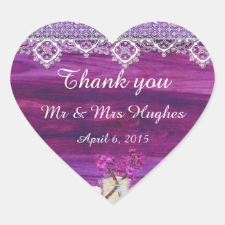 Rustic Mason burk med blomman bröllop tack Hjärtformat Klistermärke