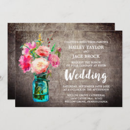 Rustic Mason Burk med Flower Bouquet Bröllop Inbjudningar