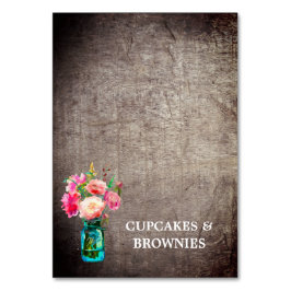 Rustic Mason Burk med Flowers Food Tält Cards Bordsnummer