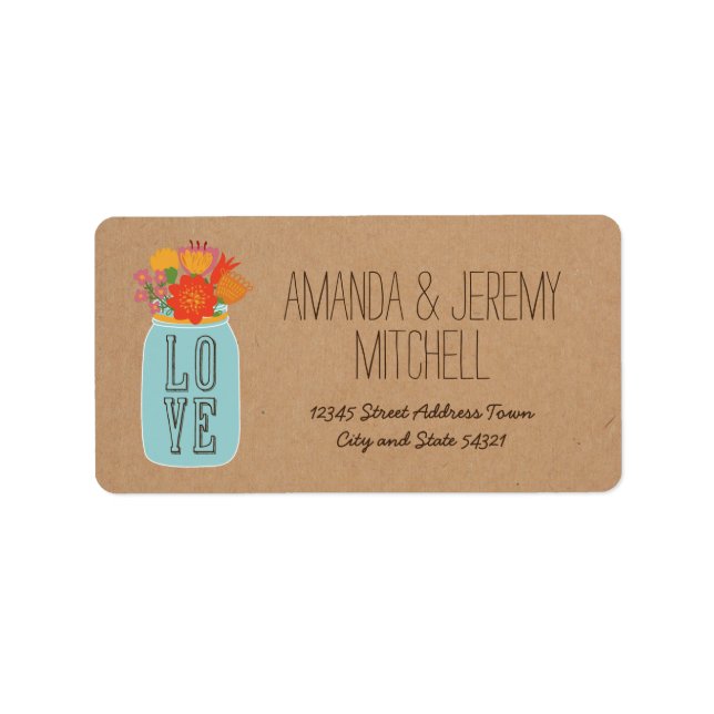 Rustic Mason Burk med Flowers på Craft Papper Adressetikett (Framsidan)