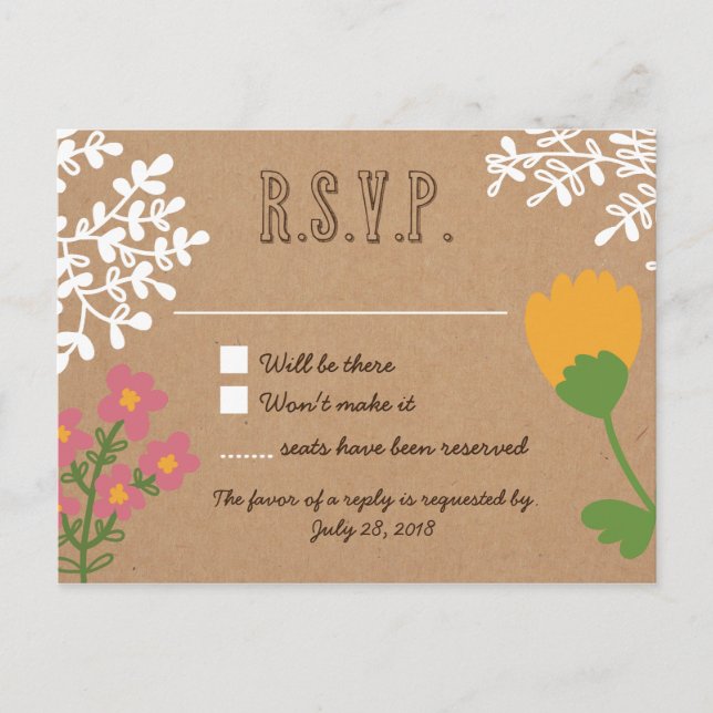 Rustic Mason Burk med Flowers på Craft Papper OSA Inbjudan Vykort (Framsida)