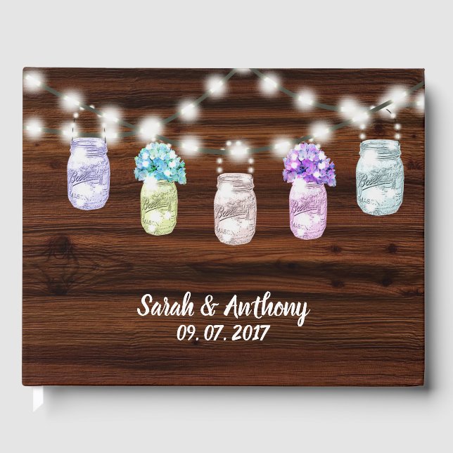 Rustic Mason Burk med Ljus Bröllop Guest Bok (Framsida)