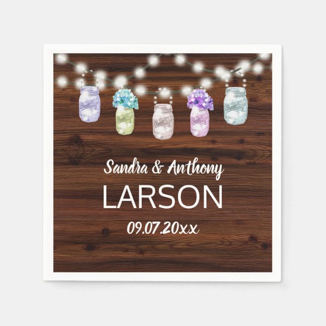Rustic Mason Burk med Ljus Bröllop Napkins Pappersservett (Framsidan)