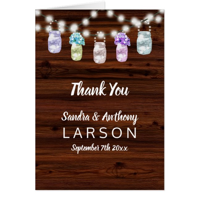 Rustic Mason Burk med Ljus Bröllop Tack OBS Kort (Framsidan)