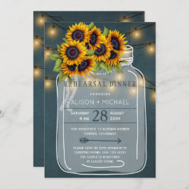 Rustic mason burk med solblommor, repetitionsmidda inbjudningar