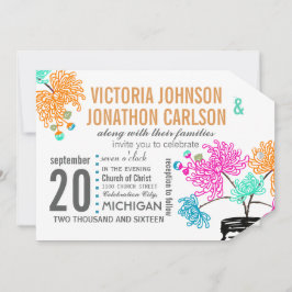 Rustic Mason Burk Mint Rosa Coral Teal Bröllop Inbjudningar