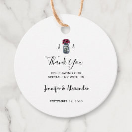 Rustic mason burk monogram landsbyggsbröllop gåvor etiketter