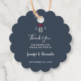 Rustic mason burk monogram marinblått bröllop gåvor etiketter