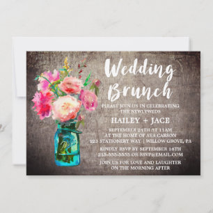 Rustic Mason Burk och Flower Bouquet Bröllop Brunc Inbjudningar
