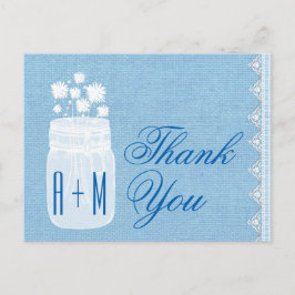 Rustic Mason Burk och Flowers Tack Blue A29 Vykort