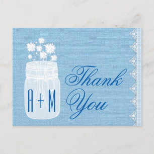 Rustic Mason Burk och Flowers Tack Blue A29 Vykort