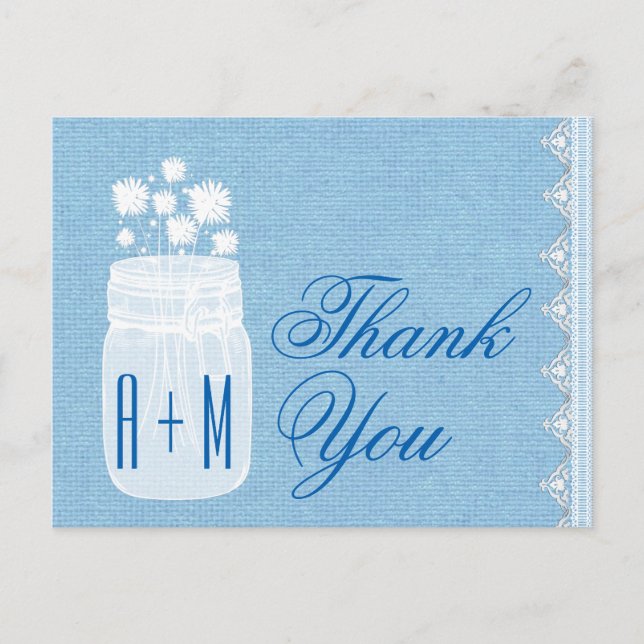 Rustic Mason Burk och Flowers Tack Blue A29 Vykort (Framsida)