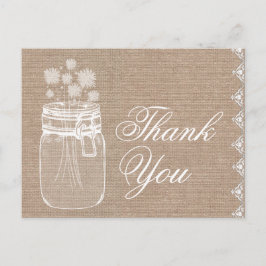 Rustic Mason Burk och Flowers Tack Burlap A02 Vykort