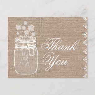 Rustic Mason Burk och Flowers Tack Burlap A02 Vykort