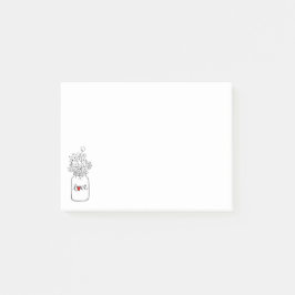 Rustic Mason Burk Red Heart Kärlek Flowers Post-it Block