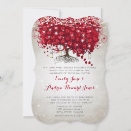 Rustic Mason Burk Red Träd Brown Trunk Bröllop Inbjudningar