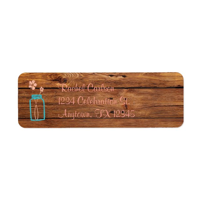 Rustic Mason Burk Returetiketters Peach Returadress Etikett (Framsidan)