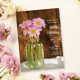 Rustic Mason Burk Rosa Daisy Barn Födelsedagsfest Inbjudningar