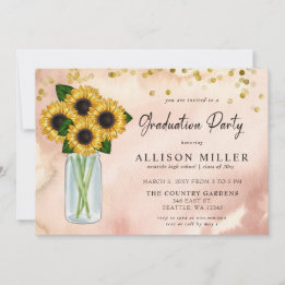 Rustic Mason Burk Solblommor Photo Studenten Inbjudningar