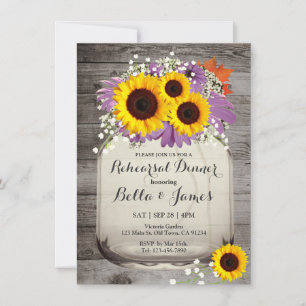 Rustic Mason Burk Solrosal Rehearsal Dinner Inbjud Inbjudningar