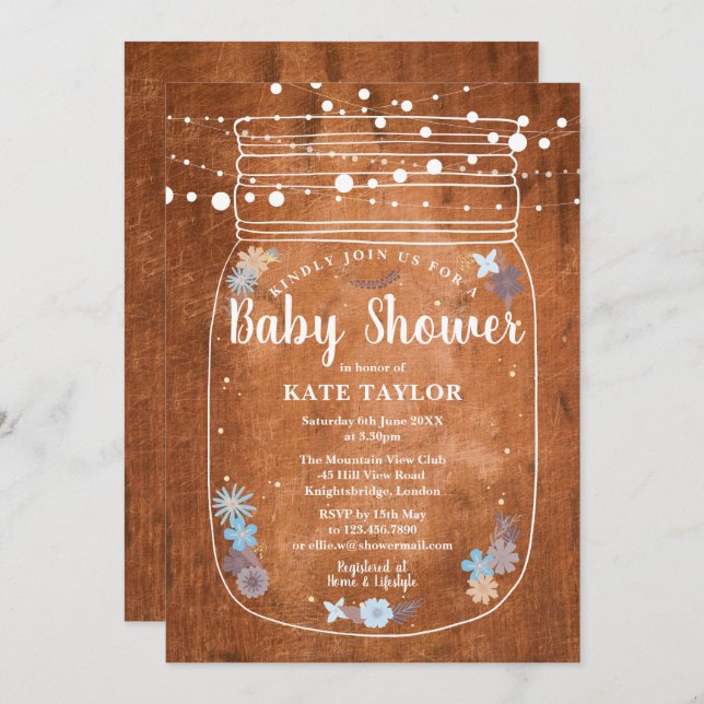 Rustic Mason Burk String Ljus Baby Shower Inbjudningar (Fram/baksida)
