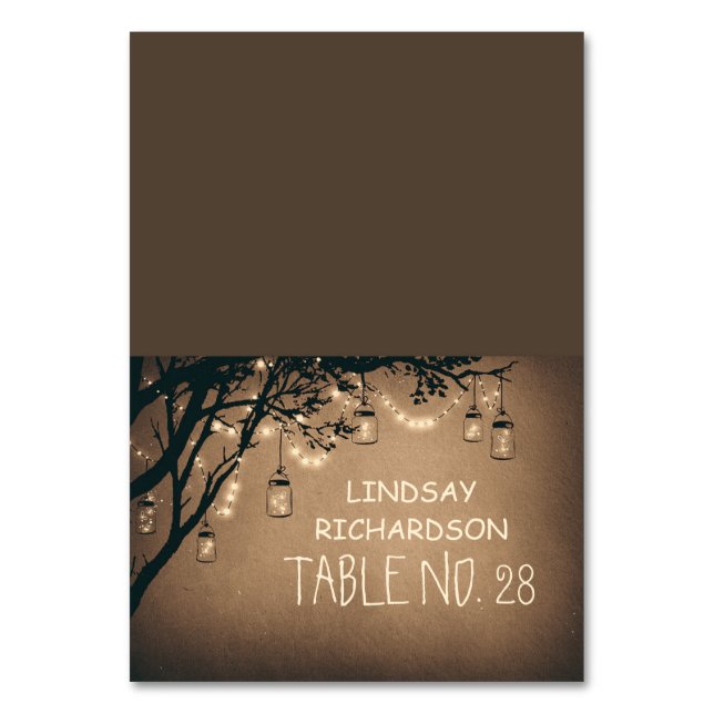 Rustic Mason Burk String Ljus ortkort Bordsnummer (Framsidan)