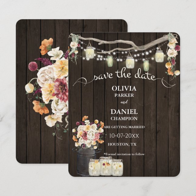 Rustic Mason Burk String Ljus Watercolor Flowers (Fram/baksida)