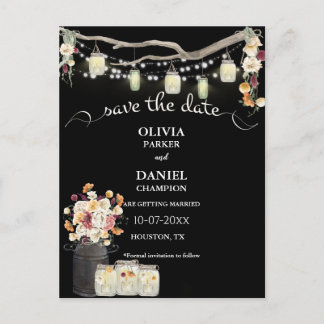 Rustic Mason Burk String Ljus Watercolor Flowers Vykort