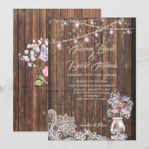 Rustic Mason Burk String LjusBarefootBride™ Inbjudningar