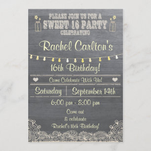 Rustic Mason Burk Sweet 16 Födelsedagsfest Inbjuda Inbjudningar