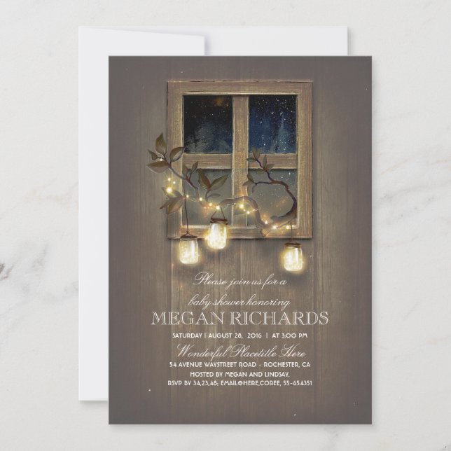 Rustic Mason Burk Twinkle Ljus Baby Shower Inbjudningar (Framsida)