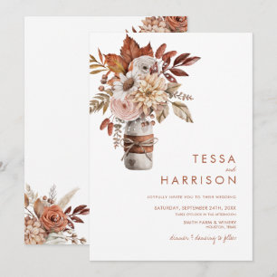 Rustic Mason Burk Watercolor Blommigt Bröllop Inbjudningar