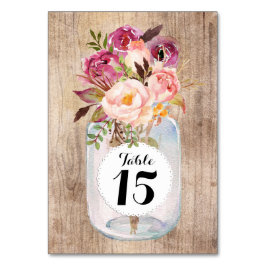 Rustic Mason Burk Watercolor Flowers Wood Bröllop Bordsnummer