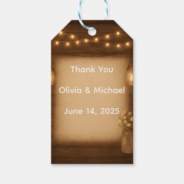 Rustic Mason Burk Wedding Favor-Märkre Presentetikett (Framsidan)
