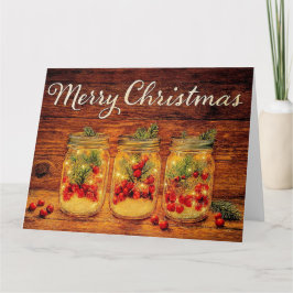 Rustic Mason Jar Christmas Kort