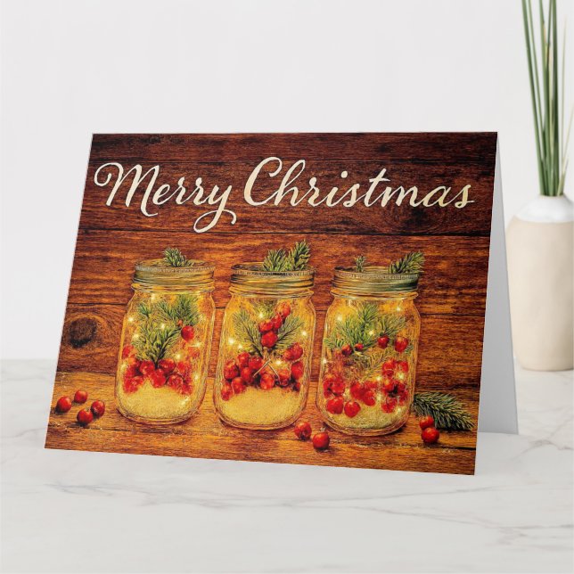 Rustic Mason Jar Christmas Kort (Framsida)