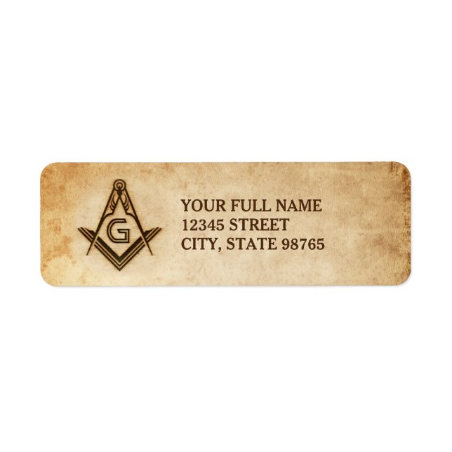 Rustic Masonic-Adressetiketter | Gammalt stycke Returadress Etikett (Framsidan)