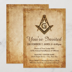 Rustic Masonic-inbjudningar Freemason Parchment Inbjudningar