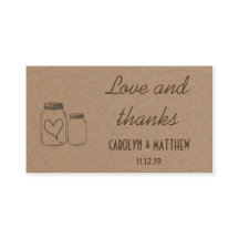 Rustic Masonjar Heart Bröllop Kärlek & Tack Infoga