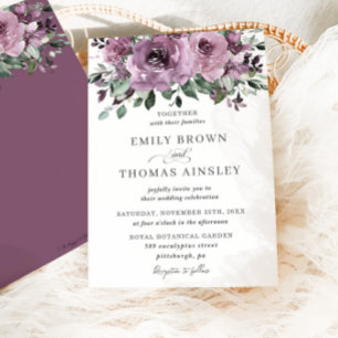 Rustic Mauve Plum Lila Blommigt Greenery Bröllop Inbjudningar