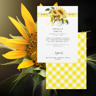 Rustic Meadow Gult Gingham Sunsun Baby Shower Inbjudningar