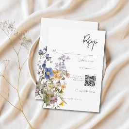 Rustic Meadow Wildblommor Lila Watercolor QR OSA Kort