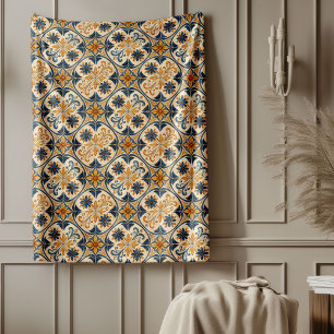 Rustic Mediterranean Blanket Warm Earthy Tones Fleecefilt