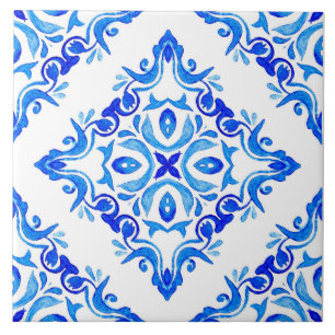 Rustic Mediterranean Blue and White Kakelplatta