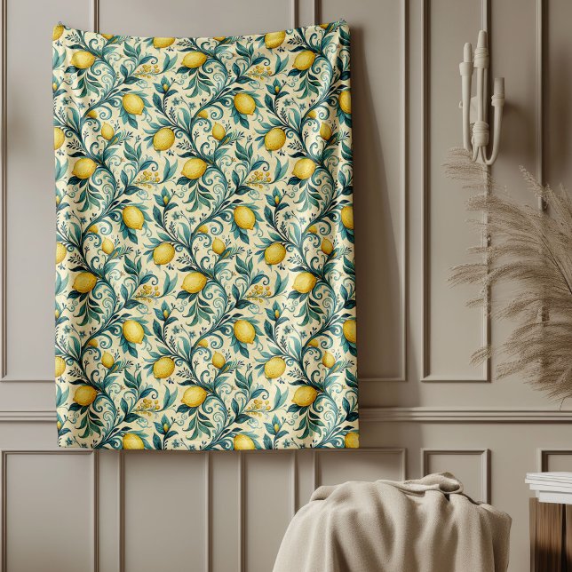 Rustic Mediterranean Gult Lemons Earthy Tones Fleecefilt (Rustic Mediterranean Yellow Lemons Earthy Tones Fleece Blanket)